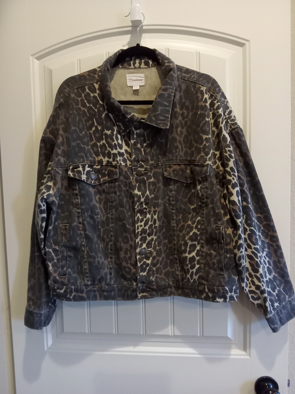 Leopard Print Women's Denim Jacket - Brown Black Sz 1X